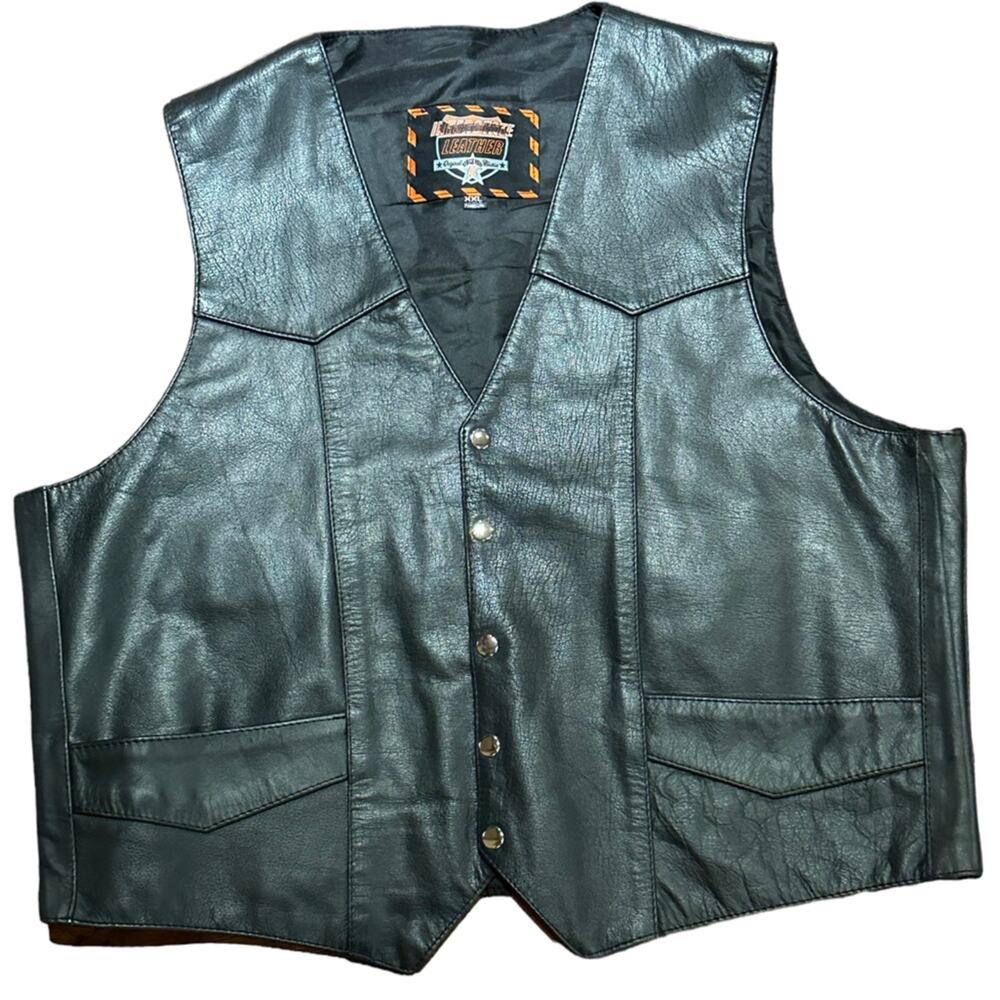 Interstate Leather Mens XXL Black Leather Snap Front Vest